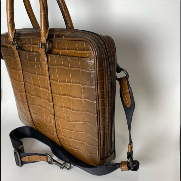 Coach Brown Croc-Embossed Laptop Bag - Picture 9 of 14